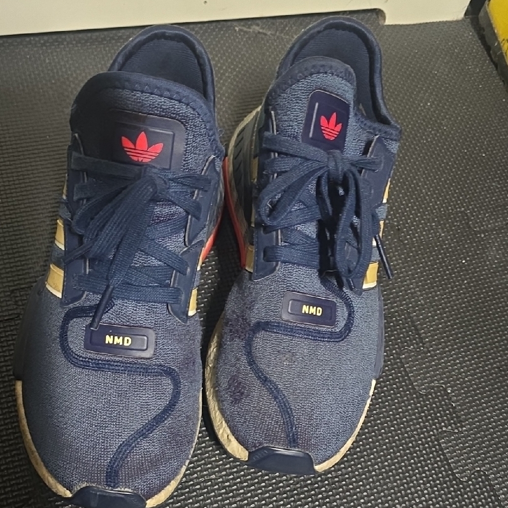 Adidas NMD Blue Sneakers with Red and Gold Details
